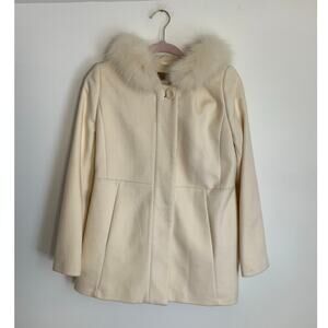 Sachi Collection Cream Lambswool Jacket Coat Fox Fur